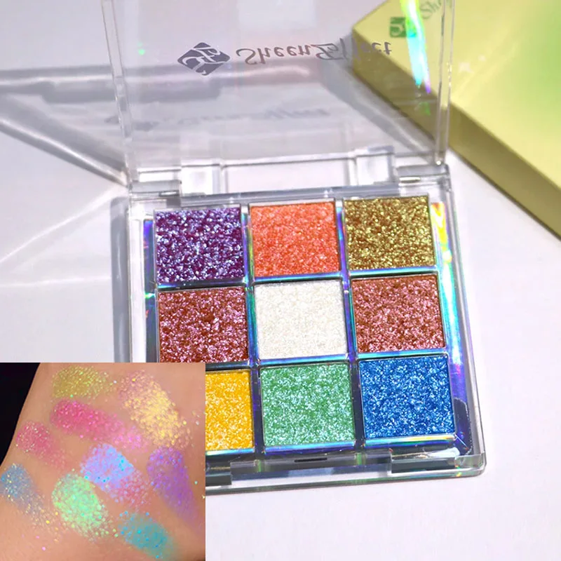 Sheeneffect 9-kleuren oogschaduwpalet Poeder Glitter Shimmer Chameleon Mengbaar Fijne flits Gemakkelijk te dragen oogmake-up