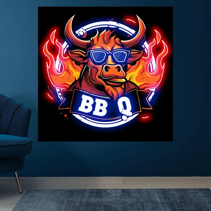 BBQ Neon Sign, Cool Bull Design Barbecue Neon Light, Perfect for Barbecue Restaurant, Man Cave, Home Bar, LED Acrylic Wall Decor