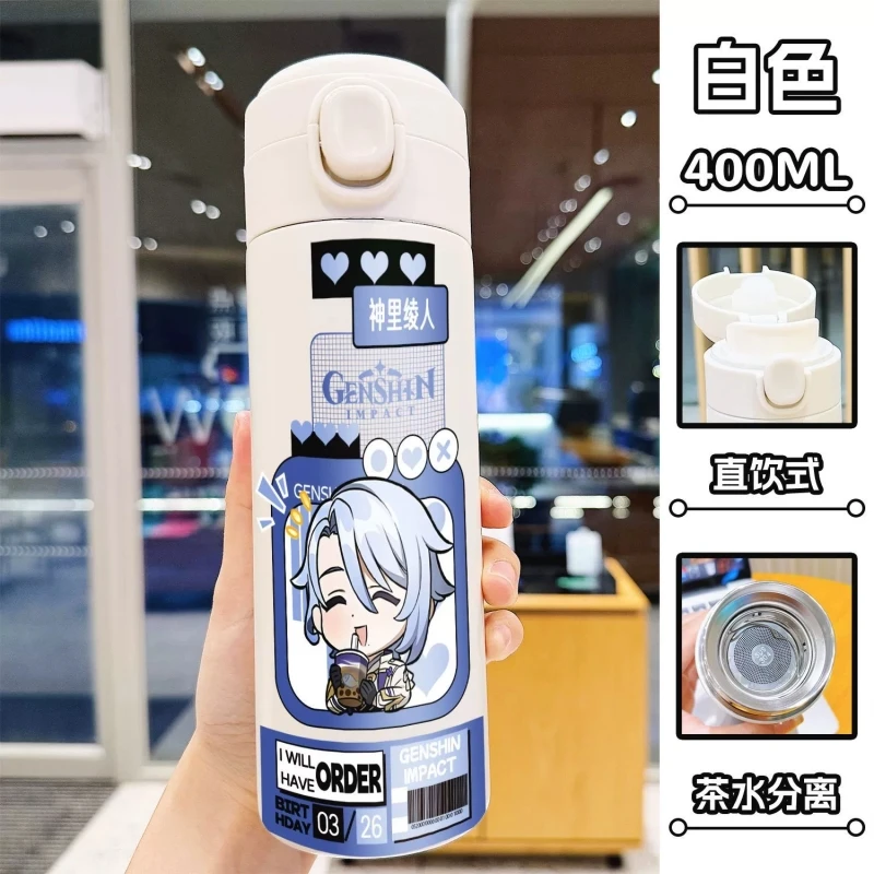 Cartoon Ganyu Kamisato Ayato 400ml Thermos Cup Game Genshin Impact 316 Stainless Steel Water Cup Keep Cold/Warm Students Gift