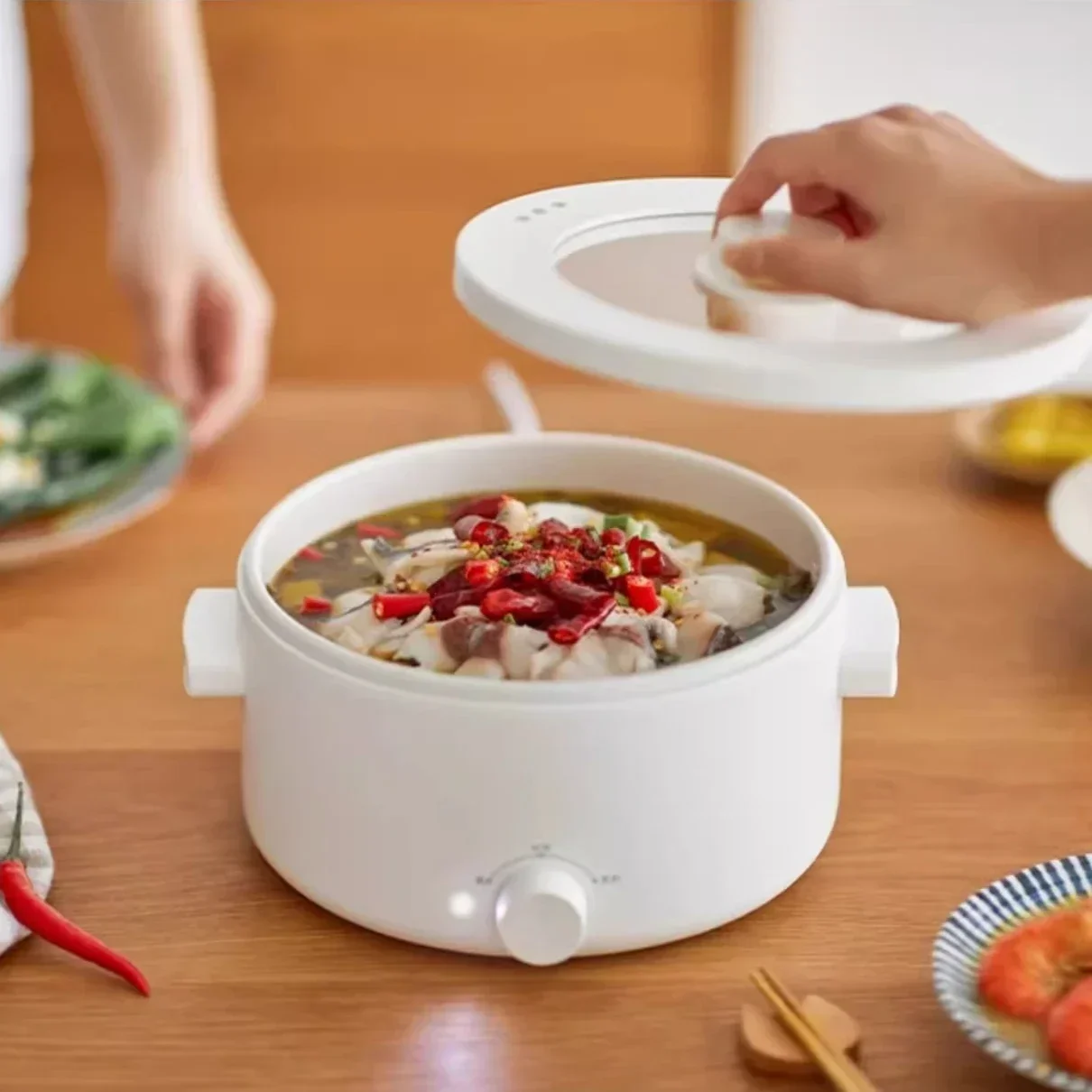 Electric hot pot and electric cooker. 2L. Integrated mini Electric cooker with ceramic glaze Multifunctional Small for dormitory