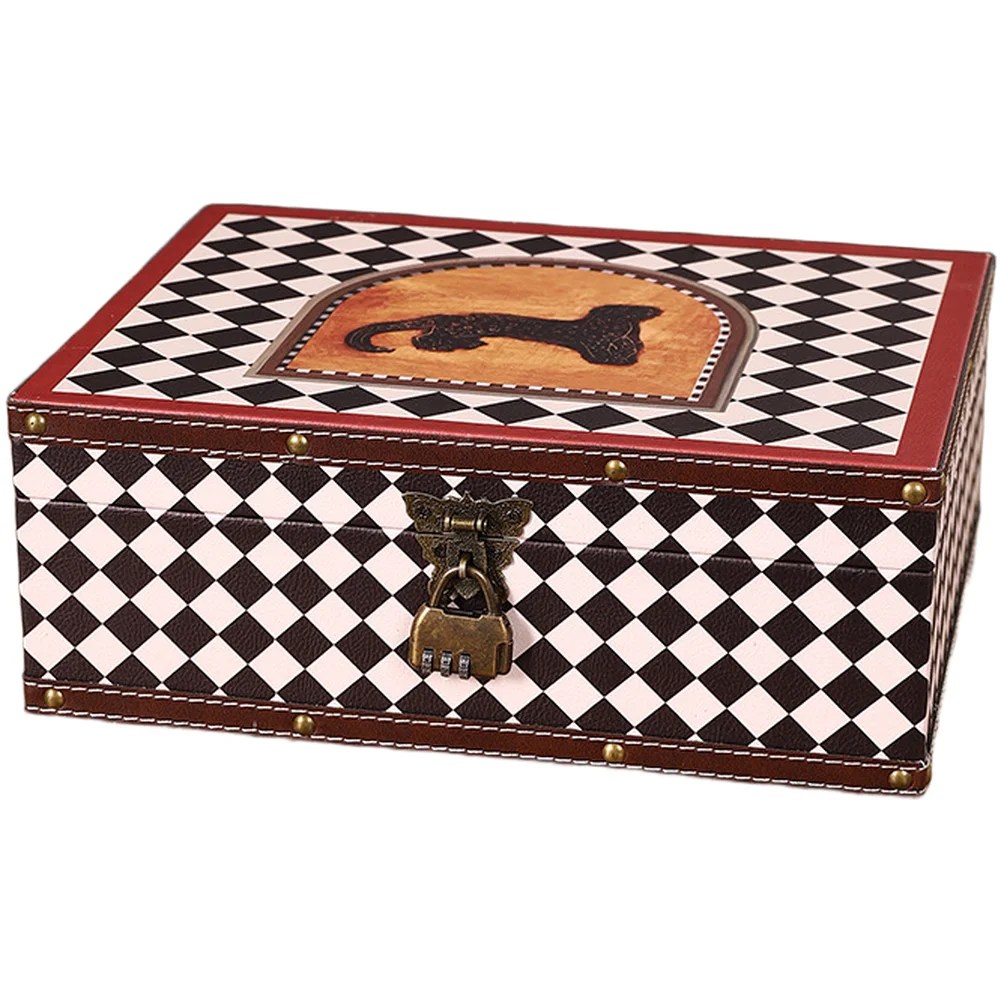 Multi Purpose Leather Storage Box with Wooden Construction and Alloy Lock Organizer for Jewelry Cosmetics and Small Accessories