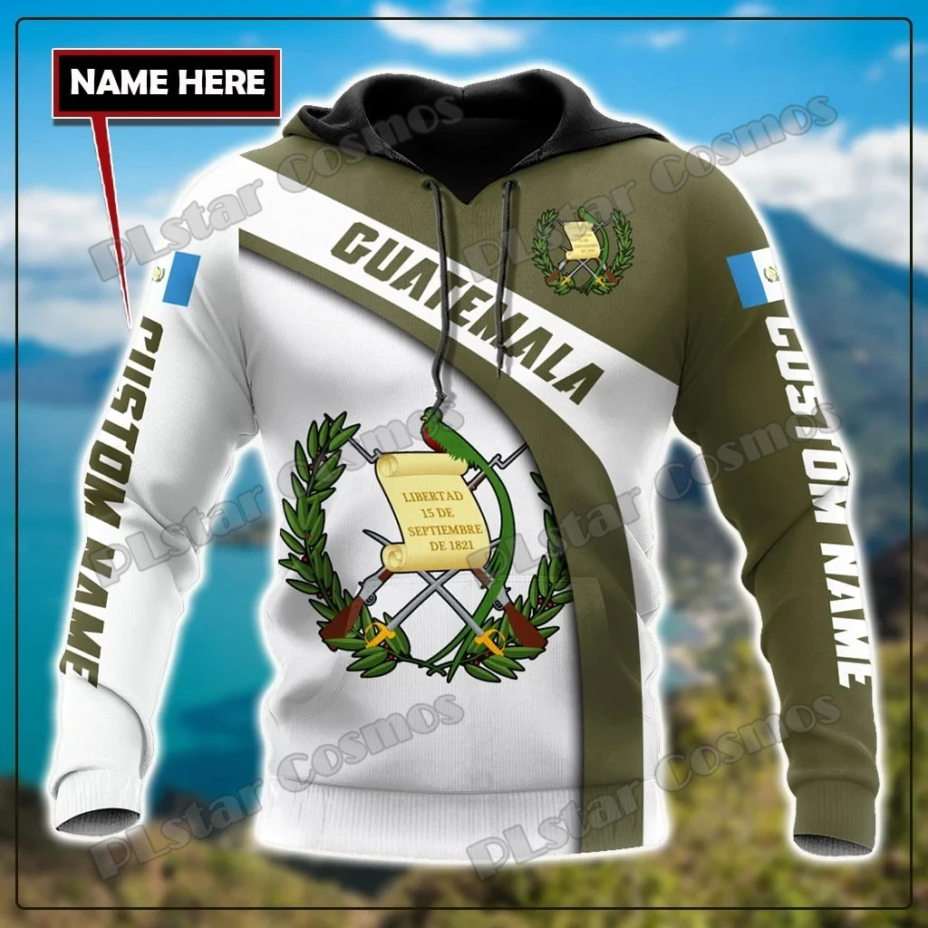 

Custom Text Name Guatemala Flag And Coat Of Arms 3D Printed Mens Fashion Hoodie Autumn Unisex Casual zipper Pullover MT-158