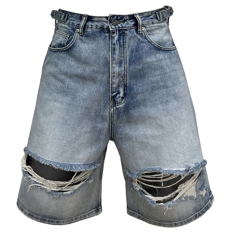 

Wasteland Style Wash Vintage baggy, Ripped Silhouette wide-legged five-quarter Jeans And Shorts