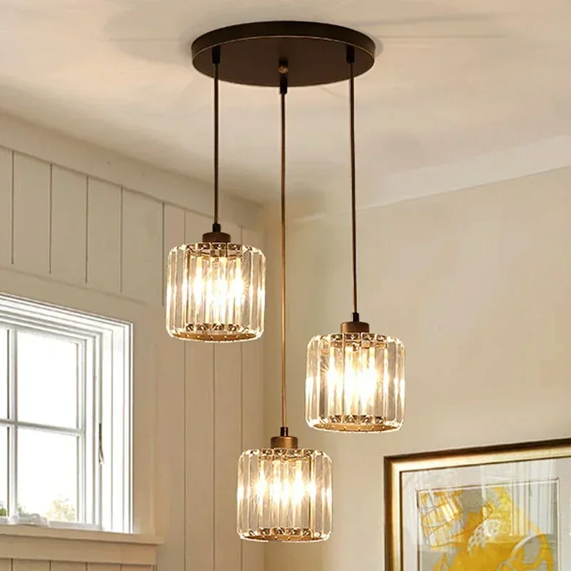 

Black/Gold Base Three-Head Chandelier Glass Single Pendant Lamp Bar Restaurant Kitchen Living Room Metal Crystal E27