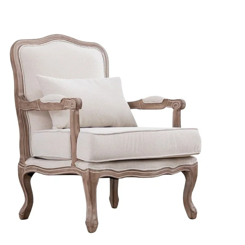 Kursi santai sofa Prancis bergaya Nordik untuk apartemen kecil, kursi sandaran tinggi berbahan kain, bangku mewah ringan bergaya Amerika klasik