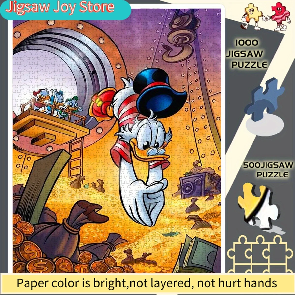 

Пазл 500/Disney, бумажный, DIY, для взрослых, с изображением сундука с сокровищами Скруджа и его племянницы, подходит для домашнего отдыха