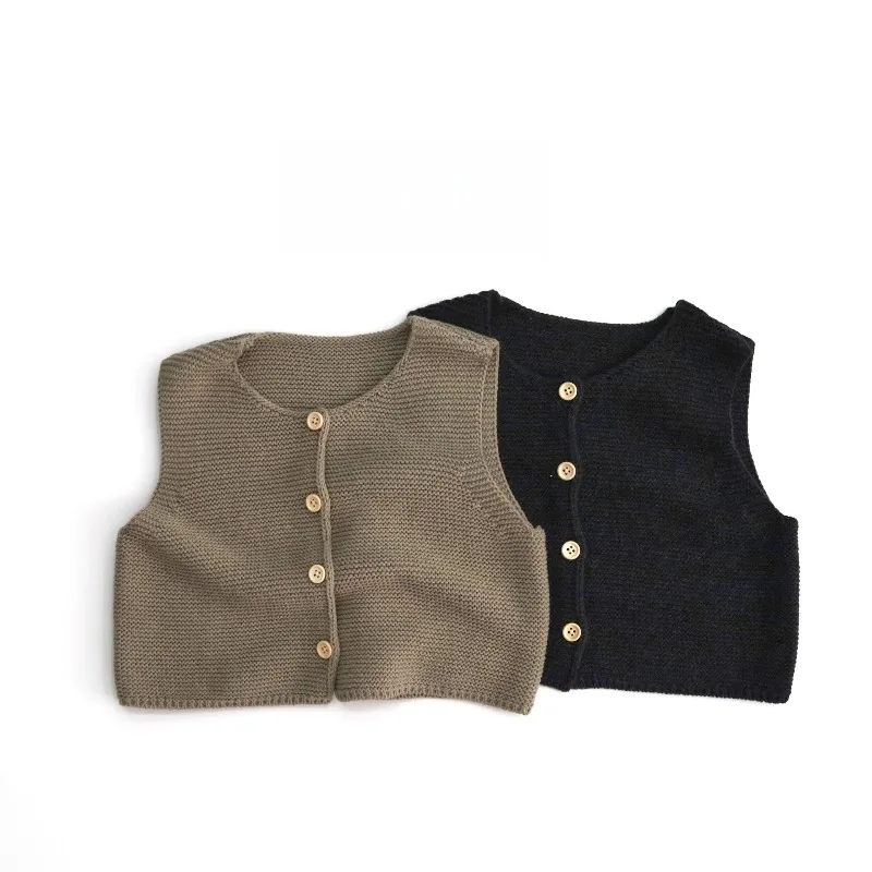 

Toddler Knit Vest Solid Color Cute Button Sleeveless Cardigan Spring Autumn Kids Casual Knitted Clothing