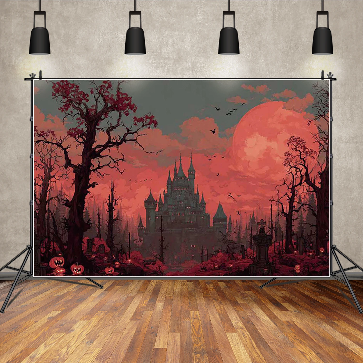 

MOON.QG Dark Halloween Castle Backdrop Bats Tombstones Withered Trees Background Photo Studio Photozone Photography Accessories