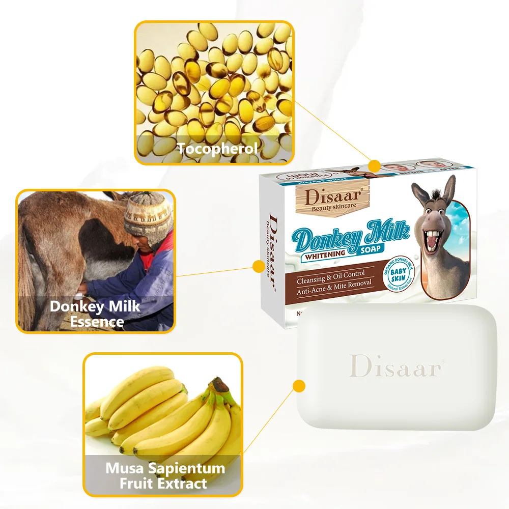 Whitening Donkey Milk Handmade Soap Body Cleanser with Kojic Acid Curcuma Lemon Rice Sandalwood - Skin Care Foaming Bar view 4