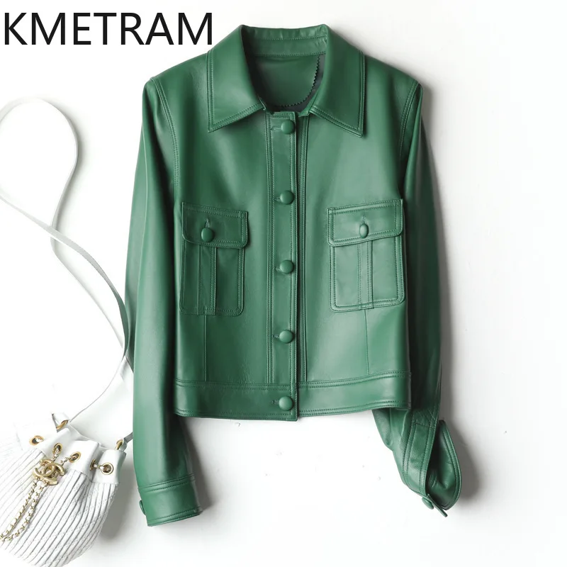 KMETRAM Genuine Sheepskin Leather Jacket Woman Casual Short Coats New Spring Autumn Biker Coat 2026 Women Clothes кожаная куртка