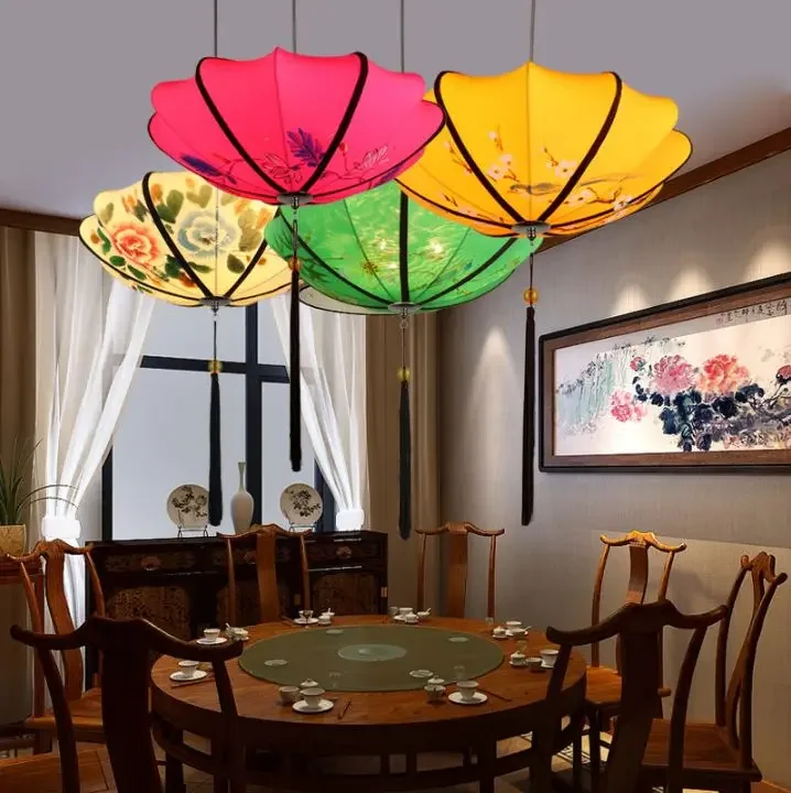Creative new Chinese chandelier Chinese style fabric lantern red retro hotel restaurant aisle hot pot restaurant tea house lamps