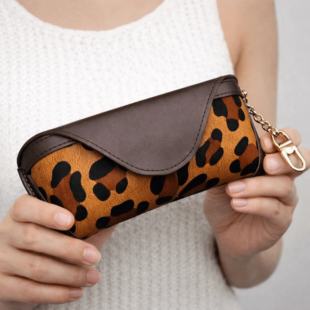 

Leopard Print Pu Leather Glasses Bag Plush Glasses Clip Glasses Storage Bag Korean Style with Lanyard Sunglasses Eyeglass Bag