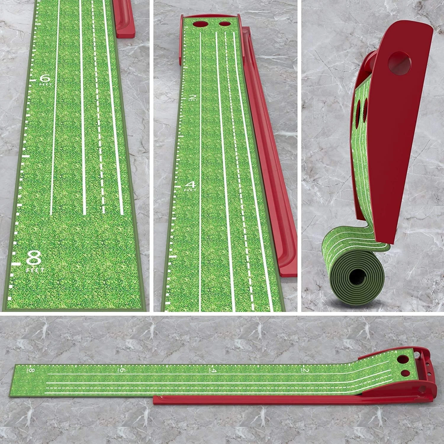 

Hot Sales Practice Portable Indoor Outdoor Mini Wooden Practice Golf Putting Green With Ball Auto Return Putting Mat