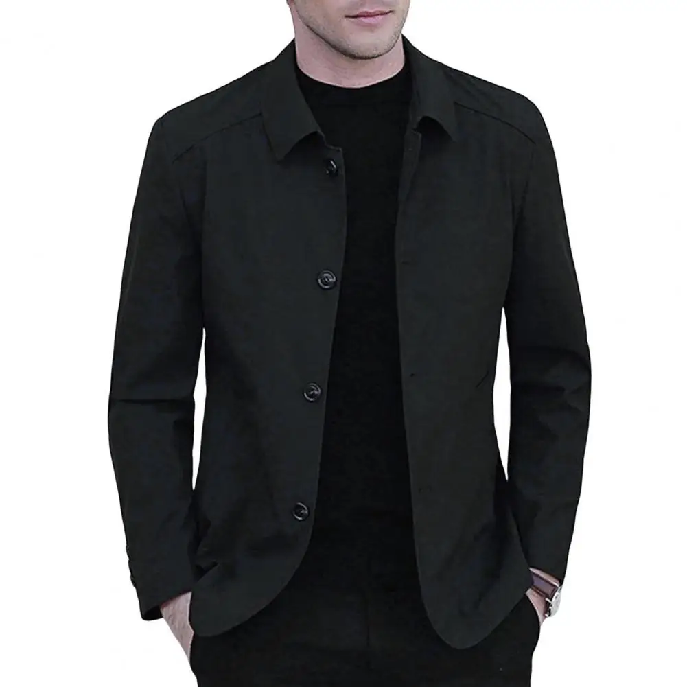 

Men Lapel Jacket Stylish Men's Lapel Jacket with Zipper Placket Pockets Solid Color Spring Autumn Coat for Casual Wear Men
