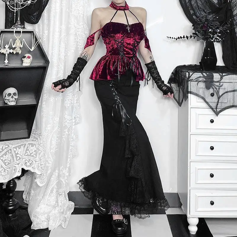 k 2025 New Sle Semi-Body Skirt XS24 loween Sexy Slim Fi Tail Bow Tie Women's Skirt Polyester Fiber mid Waist Design