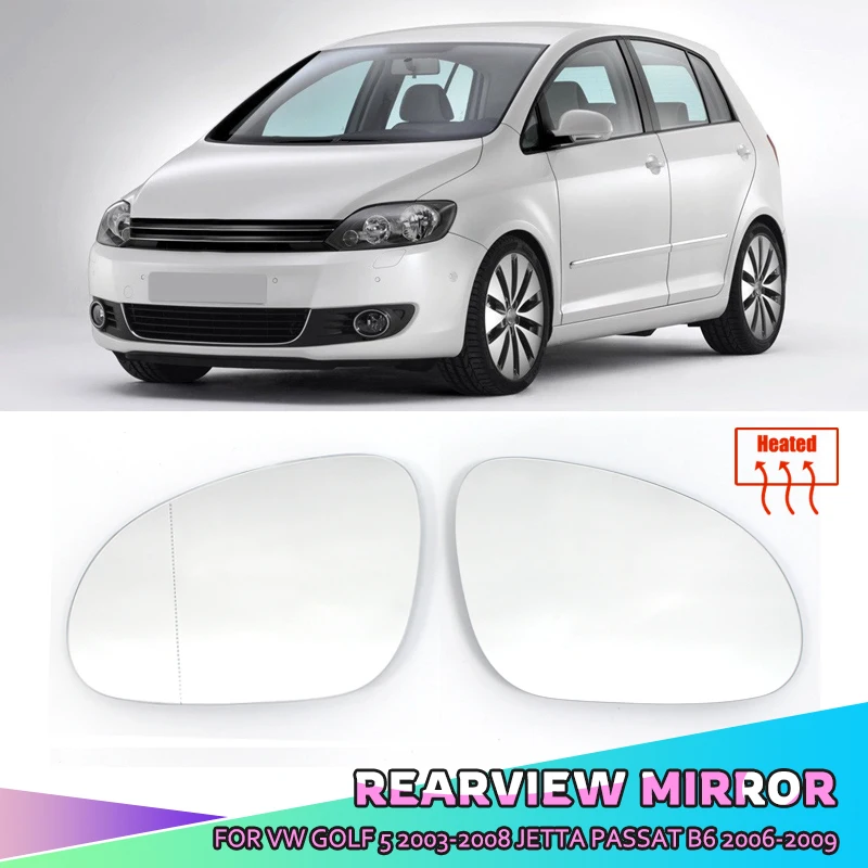 ل Vw Golf 5 Mk5 2003 - 2008 جيتا باسات B6 2006-2009 الجانب الأيمن الأيسر ساخنة الجناح مرآة الزجاج الرؤية الخلفية لوحة الرؤية الخلفية #1