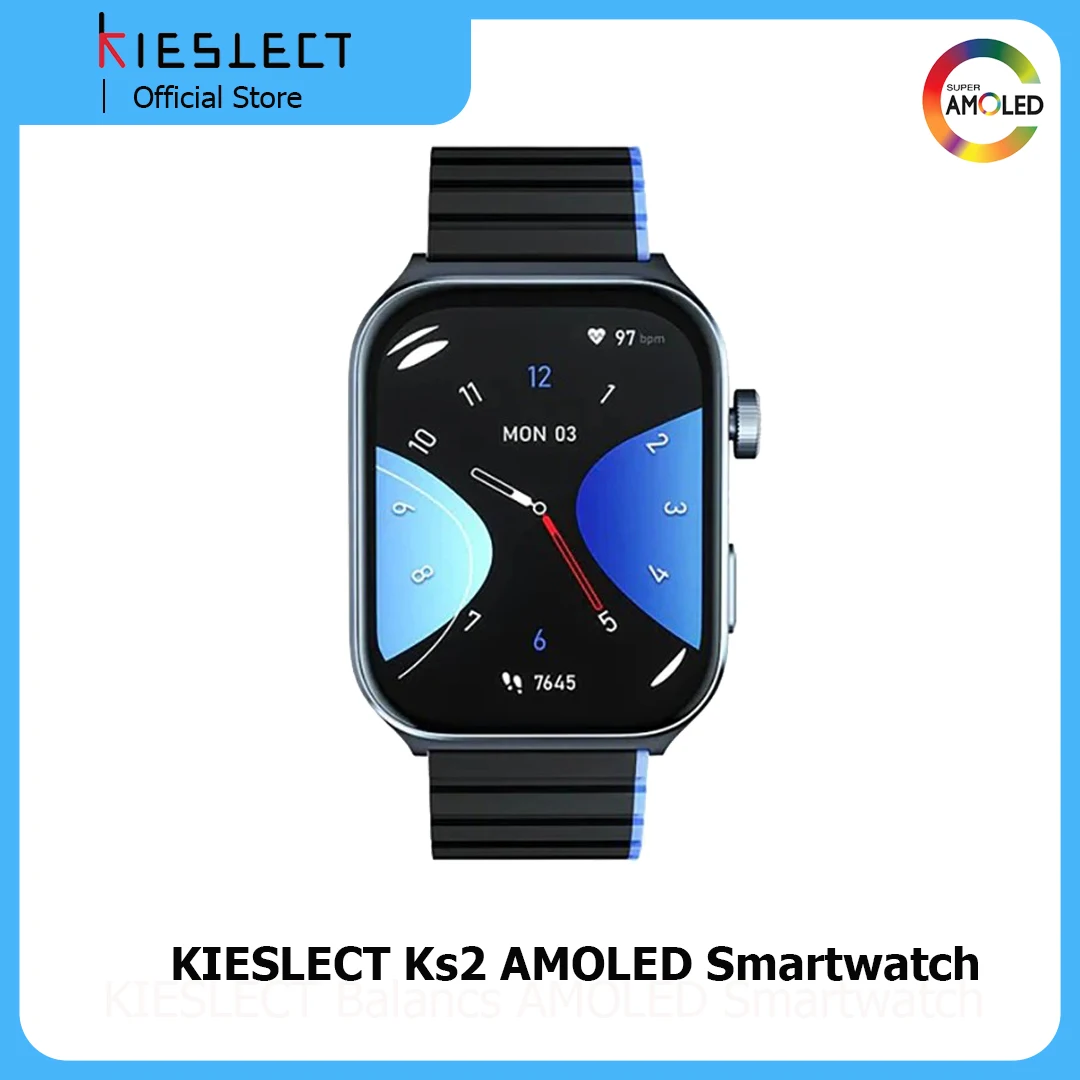 ساعة Kieslect Ks2 الذكية للاتصال مقاومة للماء 3ATM مع شاشة AMOLED مقاس 2.01 بوصة لتتبع نشاط اللياقة البدنية الصحية باللون الأسود