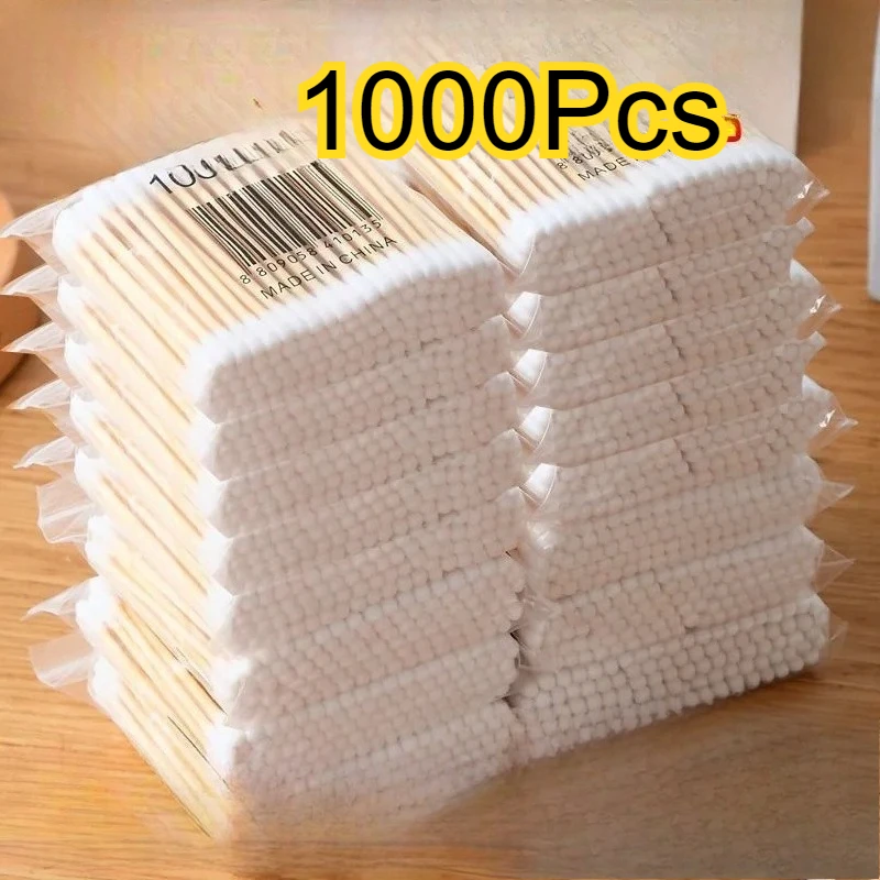

1000Pc/lot Cotton Swabs Double Head Nose Ears Cleaning Women Make Up Cotton Buds Tip for Wood Sticks Health Care Tools Hot Sale