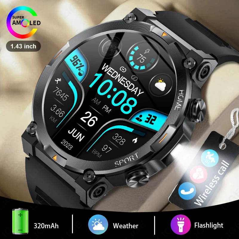 

2025 Smart Watch AMOLED Screen Men Outdoor Sport BT Call Smartwatch Health Monitor Wristwatch Fitness Bracelet For Xiaomi Huawei