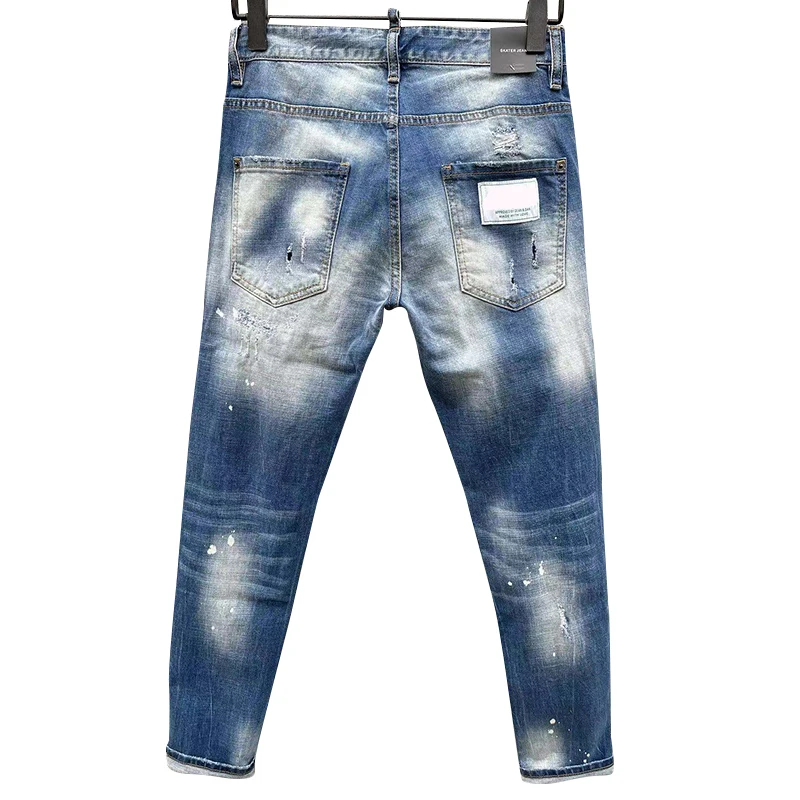 Starbags dsq c038 four season jeans men\'s strong water wash hole paint dot hip hop casual fit elastic model fashion men\'s pants