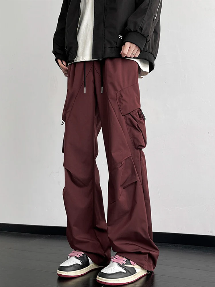 

Khaki American Sle Men's Workwear Pants Spring Autumn High Waist Loose Fit Breathable Outdoor Cargo Trousers with Big kets