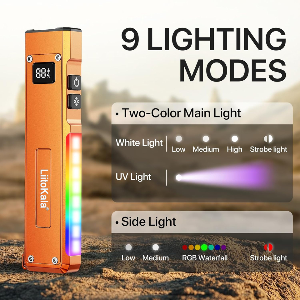  LiitoKala LF-G02 Rechargeable Flashlight UV Light RGB Side Lamp IPX4 Waterproof 1500mAh Outdoor Torch Orange Black Silver Green 