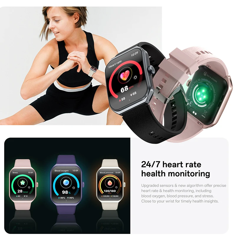 

Новинка 2025 года, 1,952-дюймовый сенсорный изогнутый экран, разрешение 410*502, 5,0, Bluetooth-вызов, монитор сердечного ритма, кислорода в крови, часы