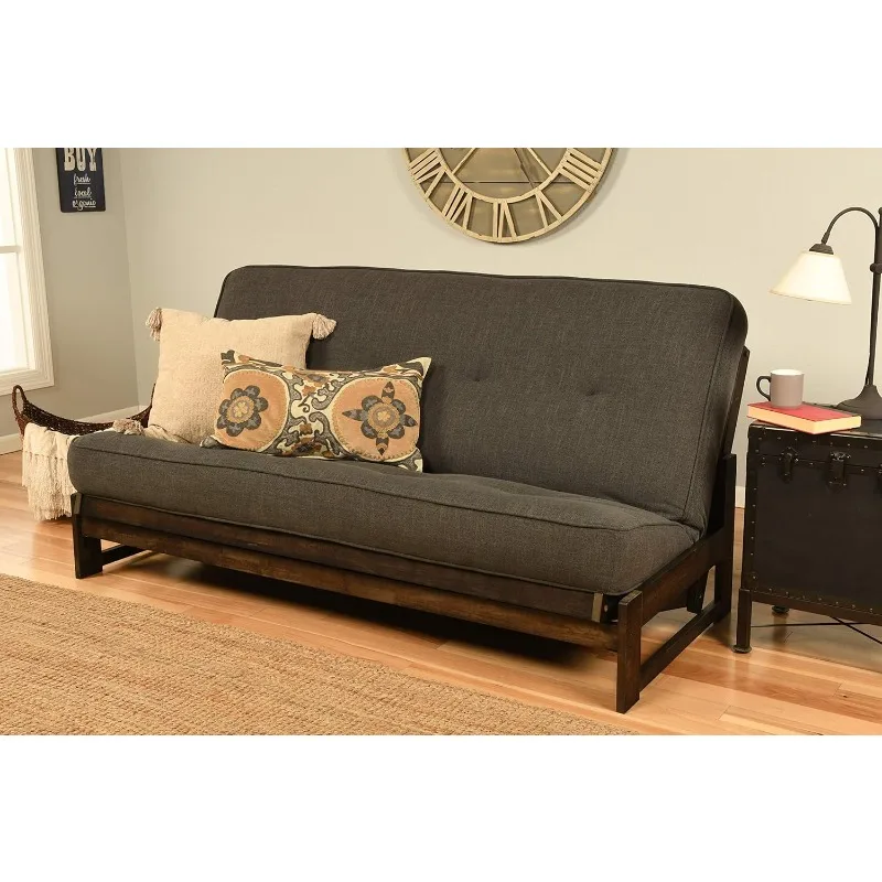 Aspen Futon with Linen Fabric Mattress in Charcoal Gray