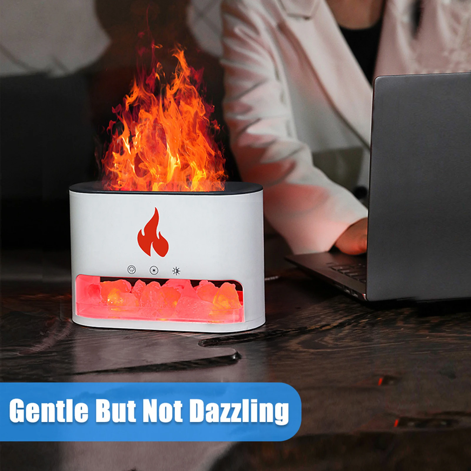 

250ml Aromatherapy Essential Oil Diffuser Type-C USB Powered Auto Shut-Off Night Light 4 Color Flame Salt Lamp Diffuser