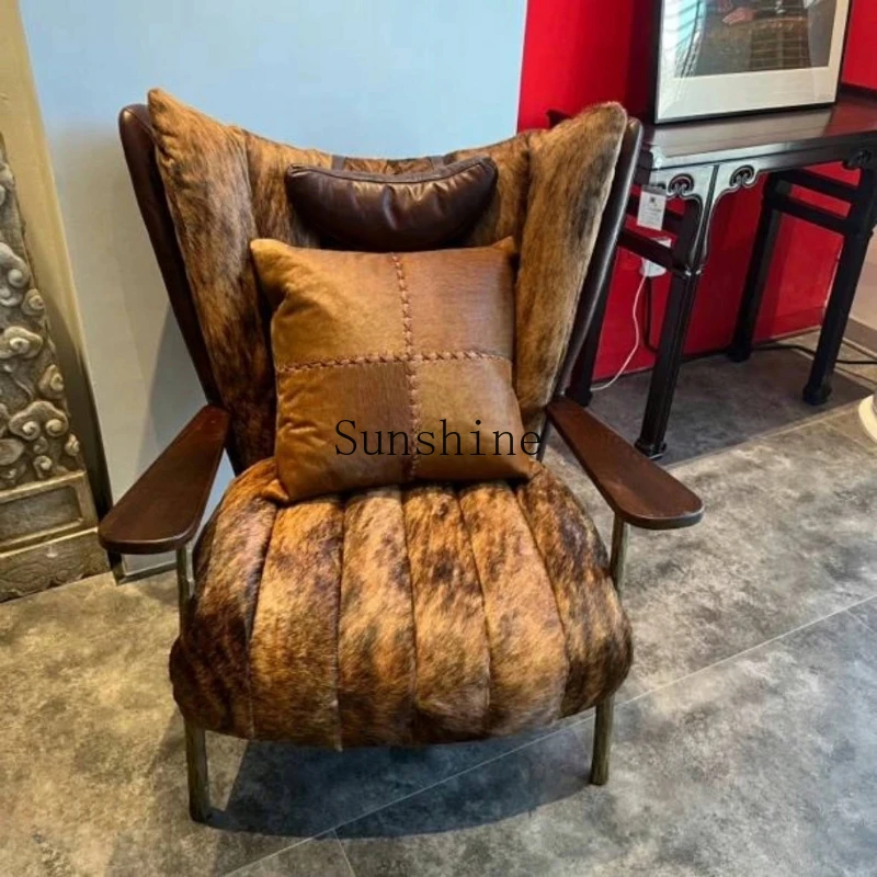 

Medieval style master seat leisure chair fur integrated tea custom retro light luxury chair