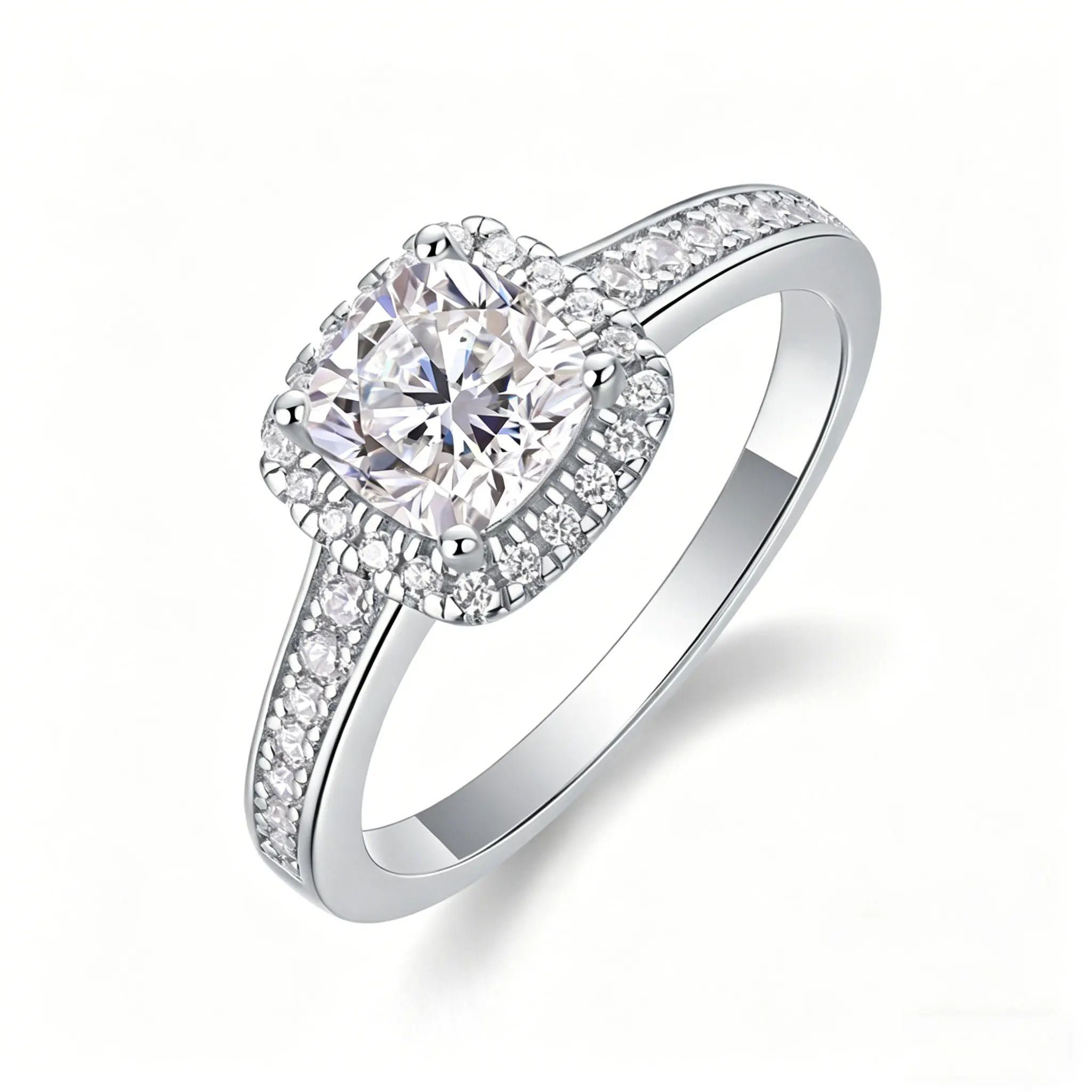 

Trending Cushion Cut Halo Moissanite Ring, D Color VVS1, 2 Carat Main Stone, Luxury Versatile, Engagement Proposal Gift for Girl