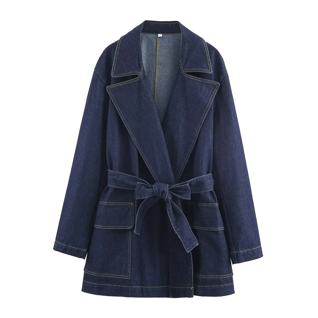 

Women's Denim Trench Coat with Large Lapel Spacious Pockets Relaxed Fit Trench-Style Top for Practicality