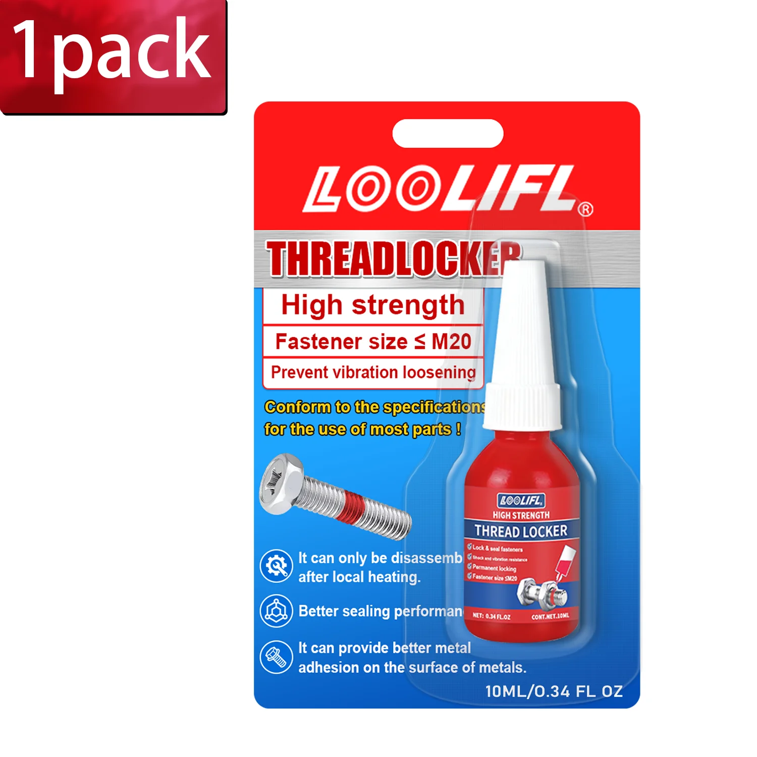 LOOLIFL Blue Thread Locker 243 Moeren-bouten Locker, Schroeflijm Slot Strakke afdichtingsbevestigingen Anaerobe uithardende metaallijm, roestvrij