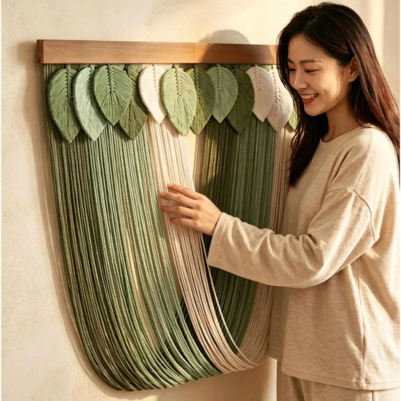 80x73cm Macrame Leaf Wall Hanging Tapestry Boho Handmade Woven Cotton Rope Bedroom Living Room Wall Decorations Home Decor