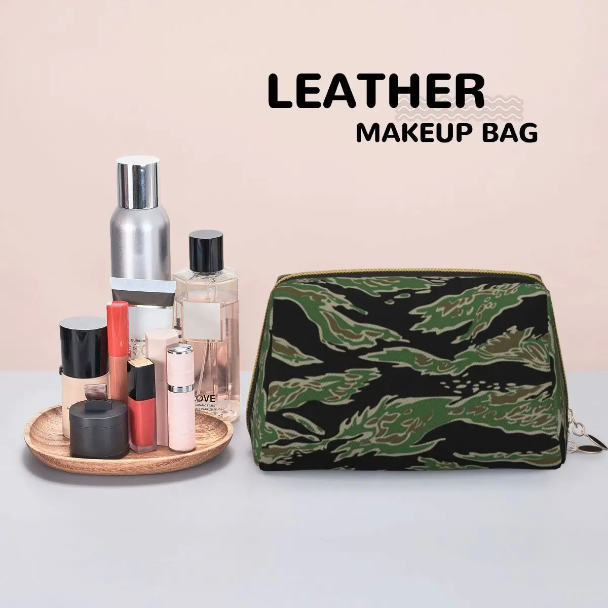 Tiger Stripe Camouflage Military Camo Women Cosmetic Bag Travel Makeup Organizer Pouch Toiletry Storage Dopp Kit Case