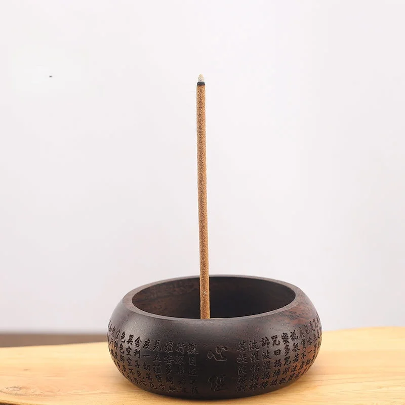 

Zazen Practitioner Exclusive Mini Solid Wood Incense Holder with Heart Sutra Engraving Round 4-Hole Indoor Burner