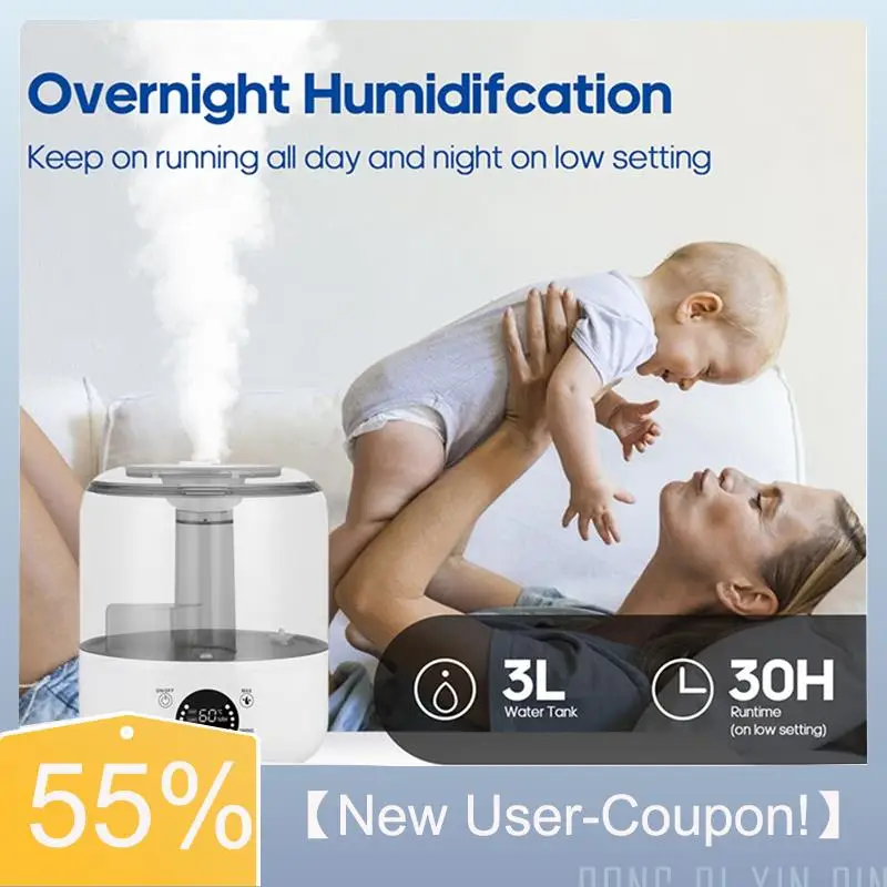 A81M New- 3L Air Humidifier Large Capacity Home Humidifier Mist Aroma Diffuser With Remote Control Timer For Bedroom EU Plug