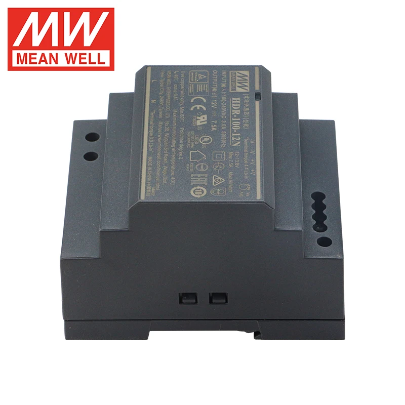 Mean Well HDR-100-24 85W~100W Ultra Slim Step Shape DIN Rail Power Supply 12V 15V 24V 48V LPS DC Output Voltage Adjustable Power