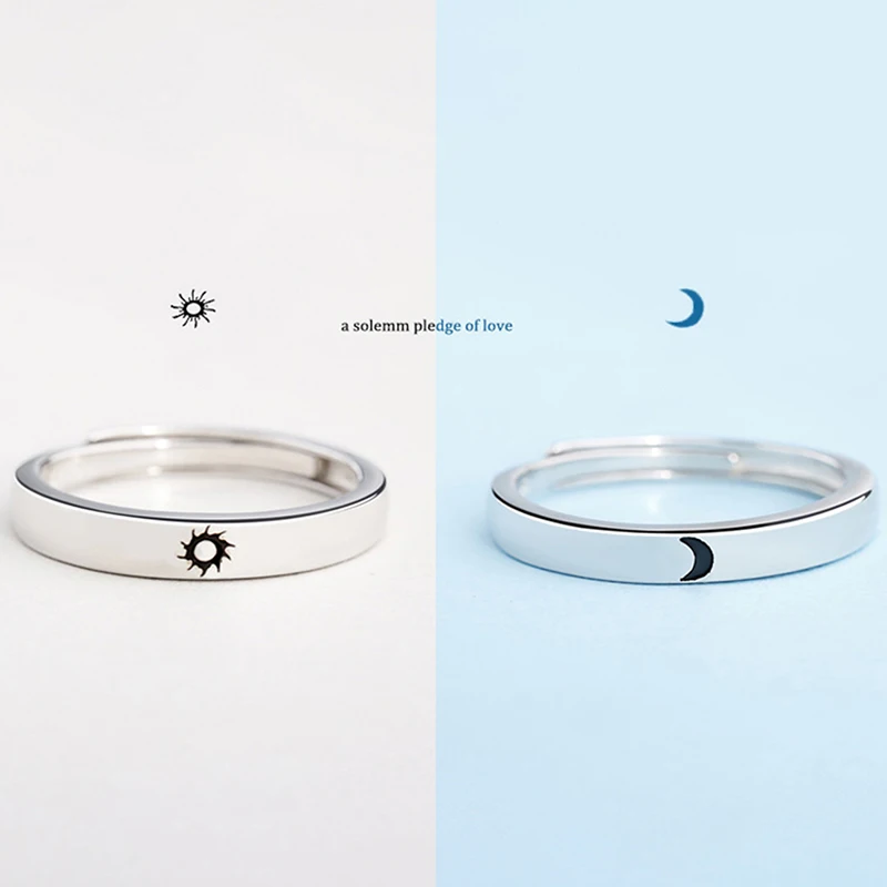 Fashion Opening Adjustable Sun Moon Couple Rings For Wedding Anniversary Gift