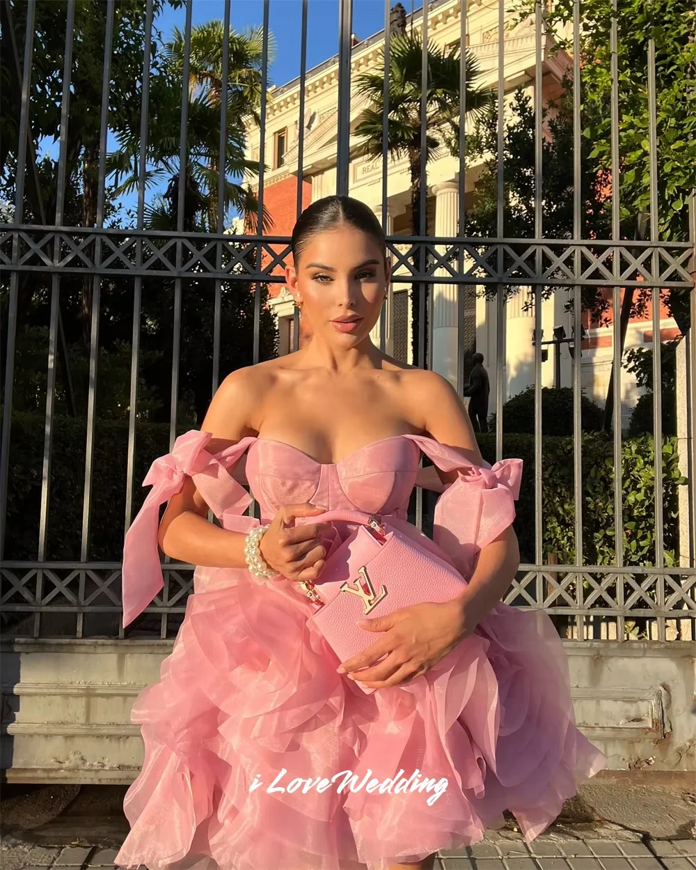 Pink Sweetheart Homecoming Dress 2025 Bow Spaghetti-Strap Sleeveless Backless A-Line Mini Skirt Pleated Party Dresses Customized