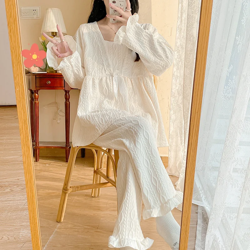 خريف شتاء نموذج جديد بيجامة نسائية الدفء ملابس خاصة دعوى القطن بيجامة مجموعة ملابس منزلية طويلة الأكمام بيجامة مجموعة رشاقته #4