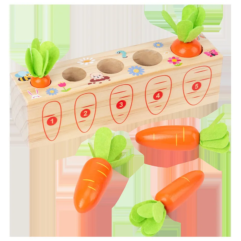 Kids Shape Matching Puzzle Toys Montessori Educational Learning-Toys Baby Carrot Harvest Games Wooden Toy Sorters For Children