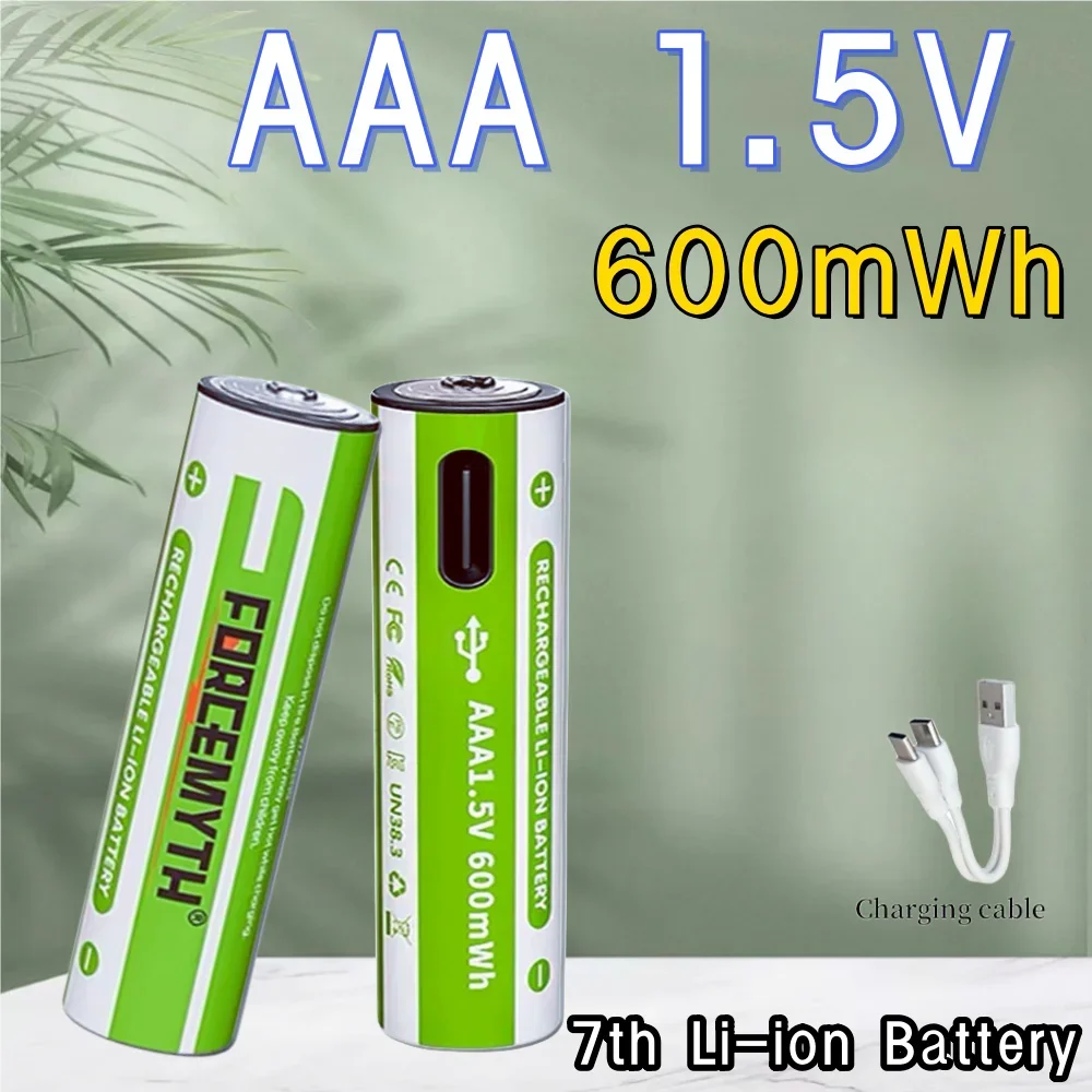 

No.7 AAA 1.5V 600mWh Rechargeable Lithium Battery with 2 in 1 USB Charging Cable,Suit for Remote Control Mouse