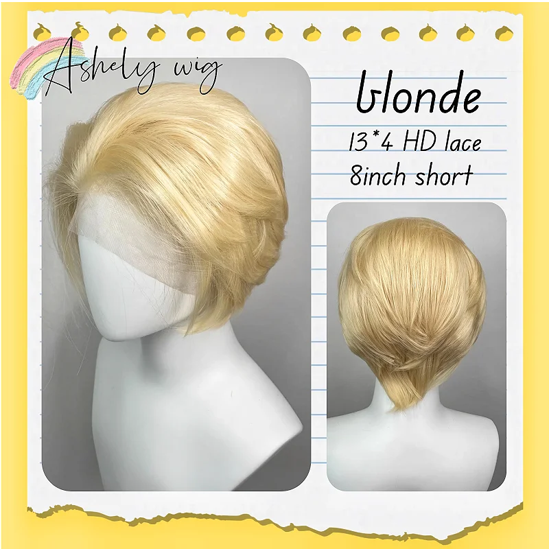 Ashely Blonde Lace Wig for Man 8inch Short Hair Cosplay Wigs High Quality Nature Looking Synthetic Lace Wigs for Party Pelucas