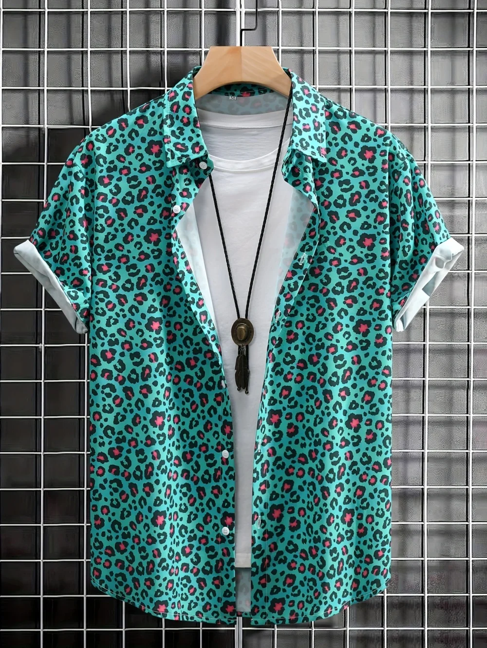 Men's Fashion Shirt 3D Printed Leopard Pattern Summer Short Sleeves Lapel Shirts Hawaiian Vacation Shirts Street Men's Clothes
