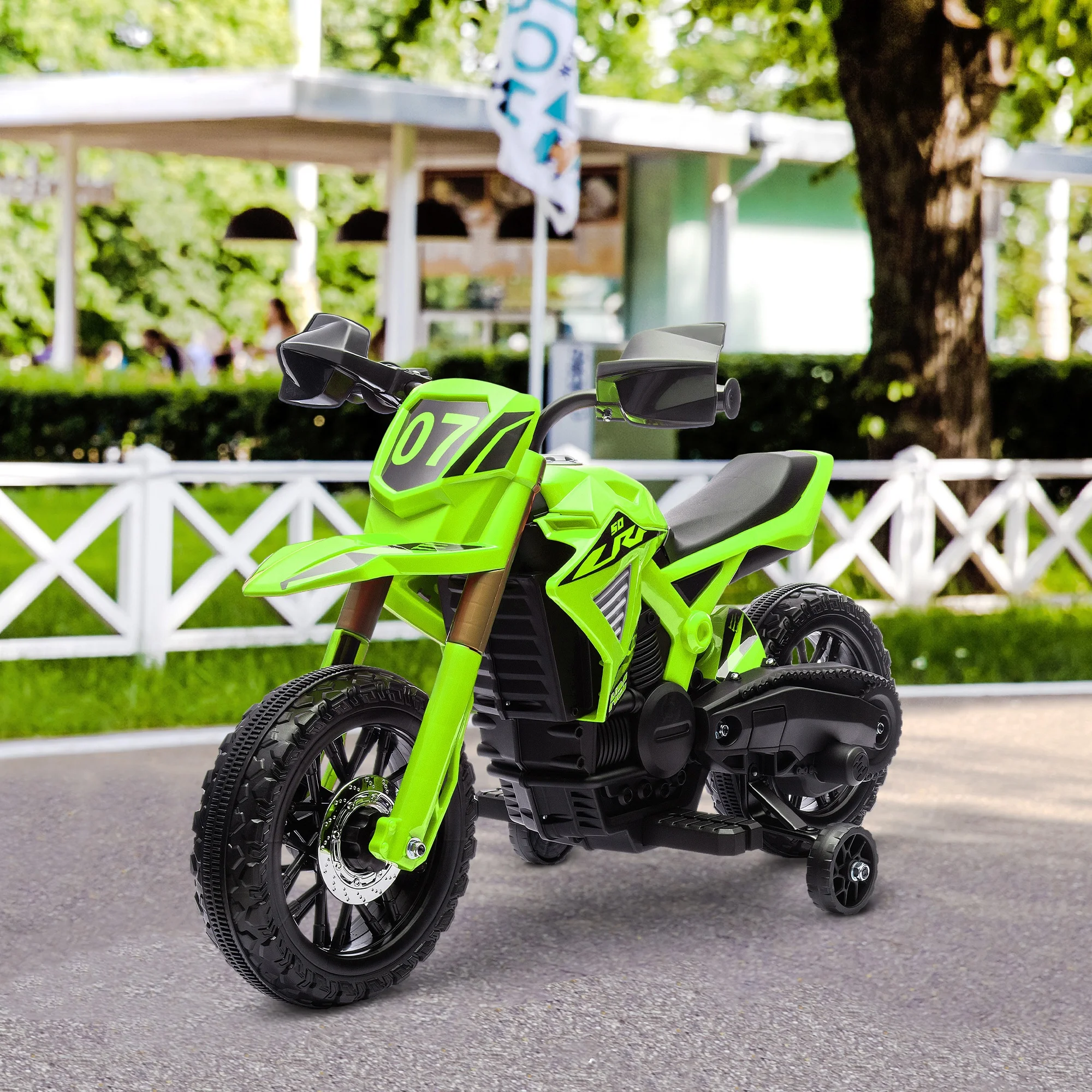 Kids Motorcycle, 6V Battery Powered Dirt Bike with Training Wheels, Horn & Start Sound, Electric Motorbike for Kids 3-8 Years