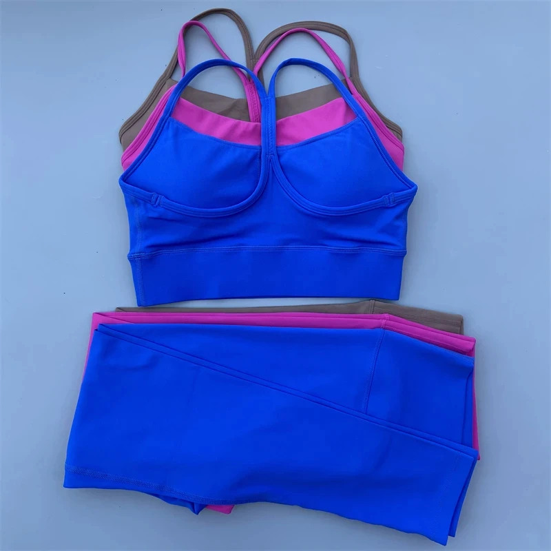 Solid Color Gym Fitness Set Tight Soft Y shape Fitness Bra +compression High Waist Yoga Leggings Suit Comprehensive Training Jog