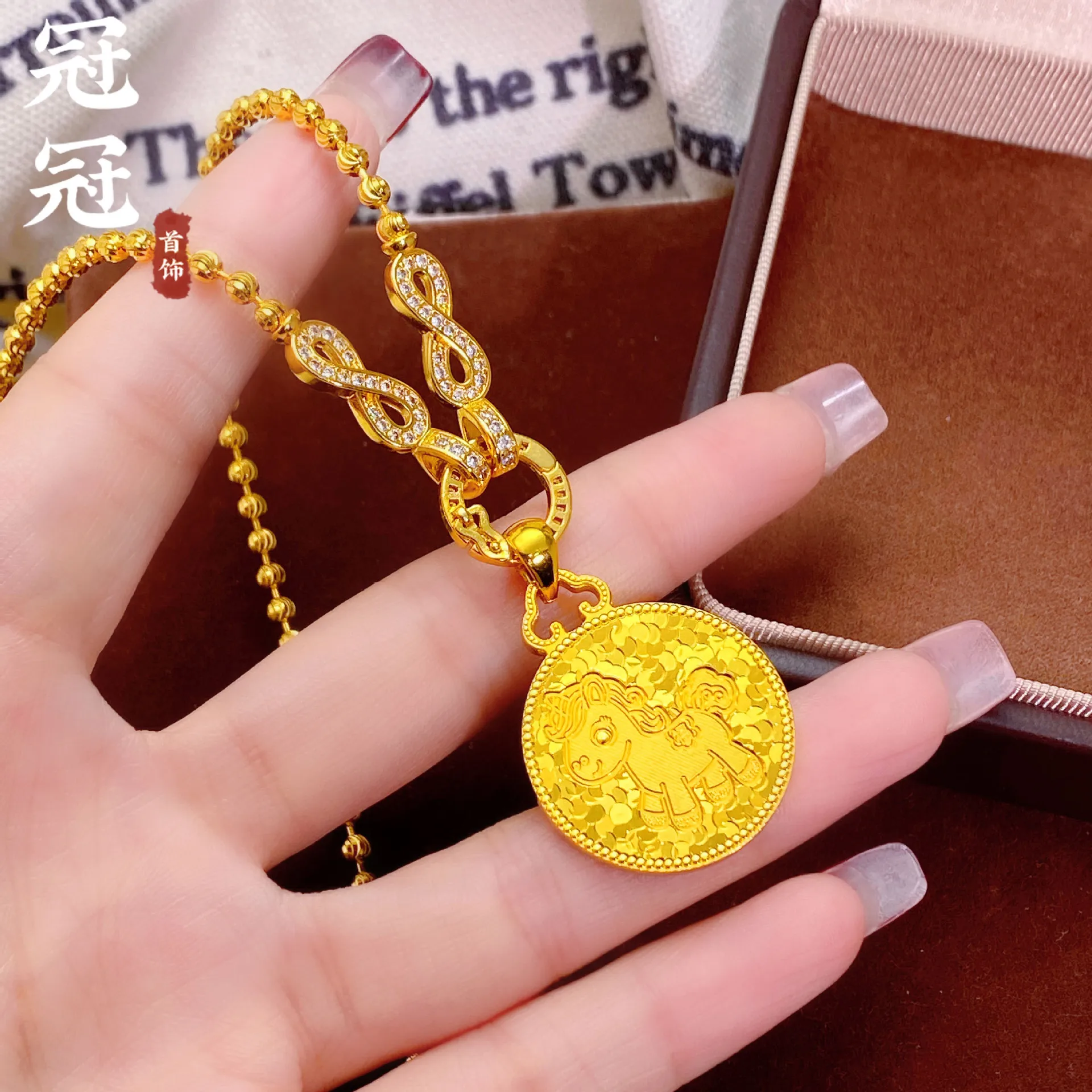 Rotatable Eight Treasures Compass Pendant Necklace 2026 Chinese Style Fadeless Brass Gold Plated Inlaid Zircon Fashion Versatile
