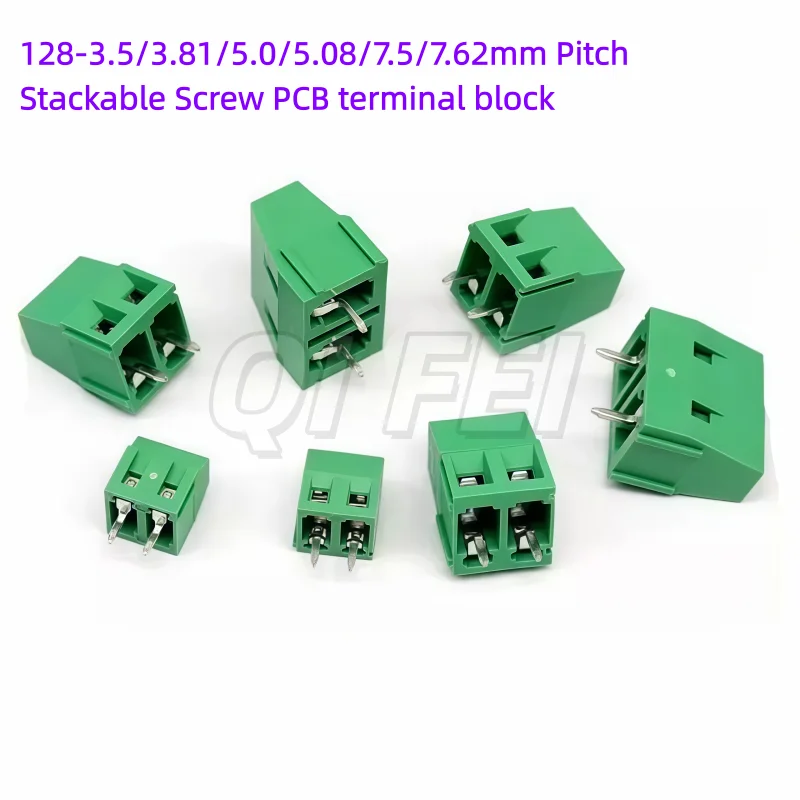 10PCS KF128 Screw PCB Terminal Block 3.5 3.81 5.0 5.08 7.5 7.62mm Pitch 2P 3P Stackable Green Wire Connector
