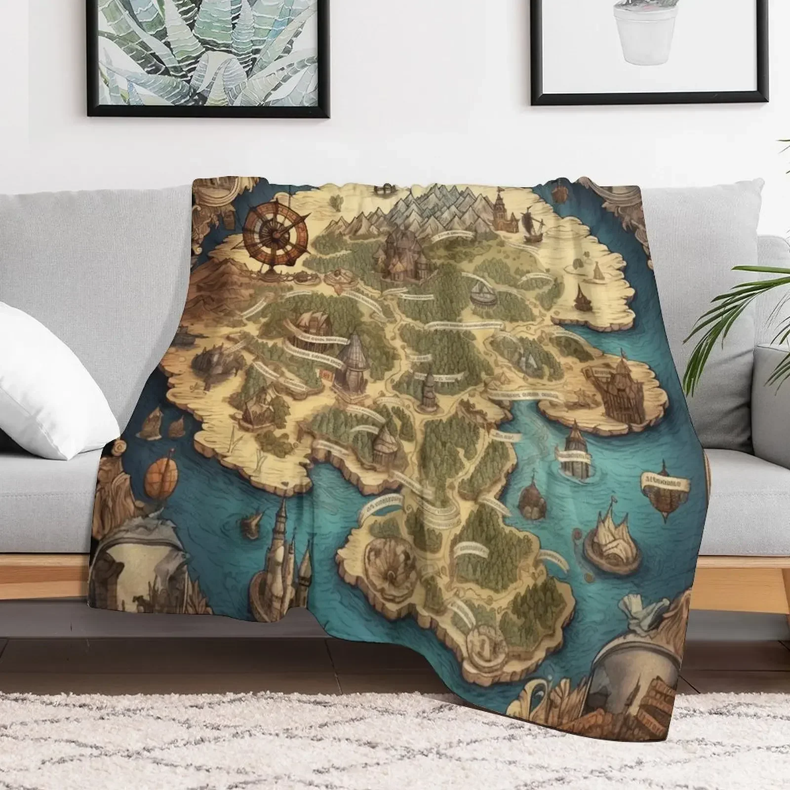 

Dnd Fantasy Map Throw Blanket Decoratives Plaid on the sofa christmas gifts heavy to sleep Blankets